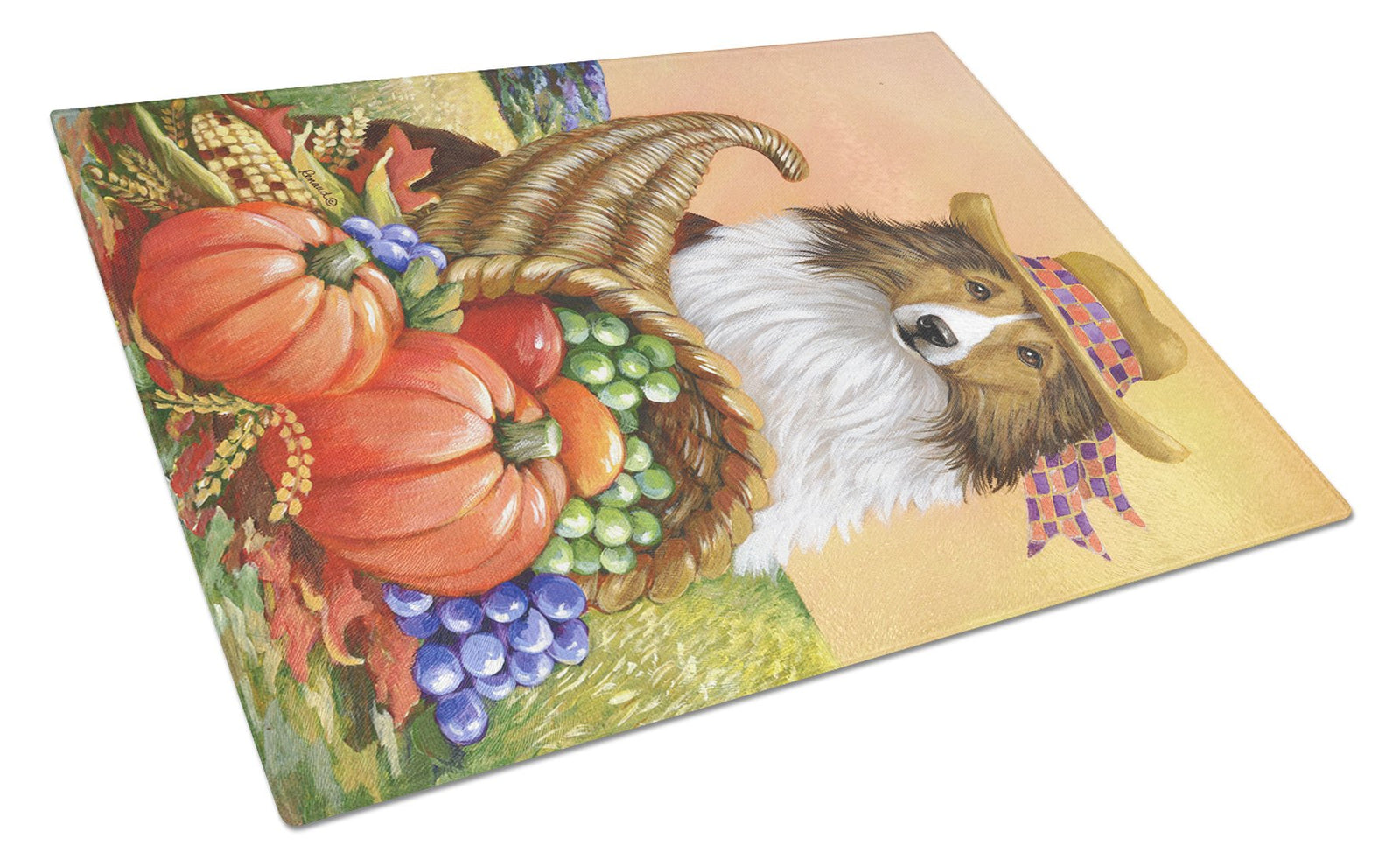 Sheltie Autumn Glass Cutting Board Large PPP3185LCB by Caroline's Treasures