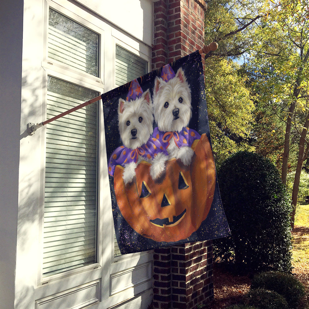 Westie Halloween Pumpkin Ride Flag Canvas House Size PPP3205CHF