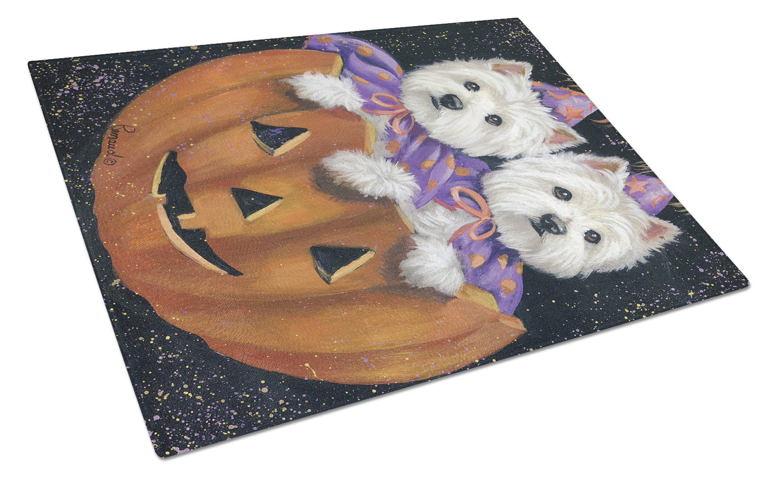 Westie Halloween Pumpkin Ride Glass Cutting Board Large PPP3205LCB by Caroline's Treasures