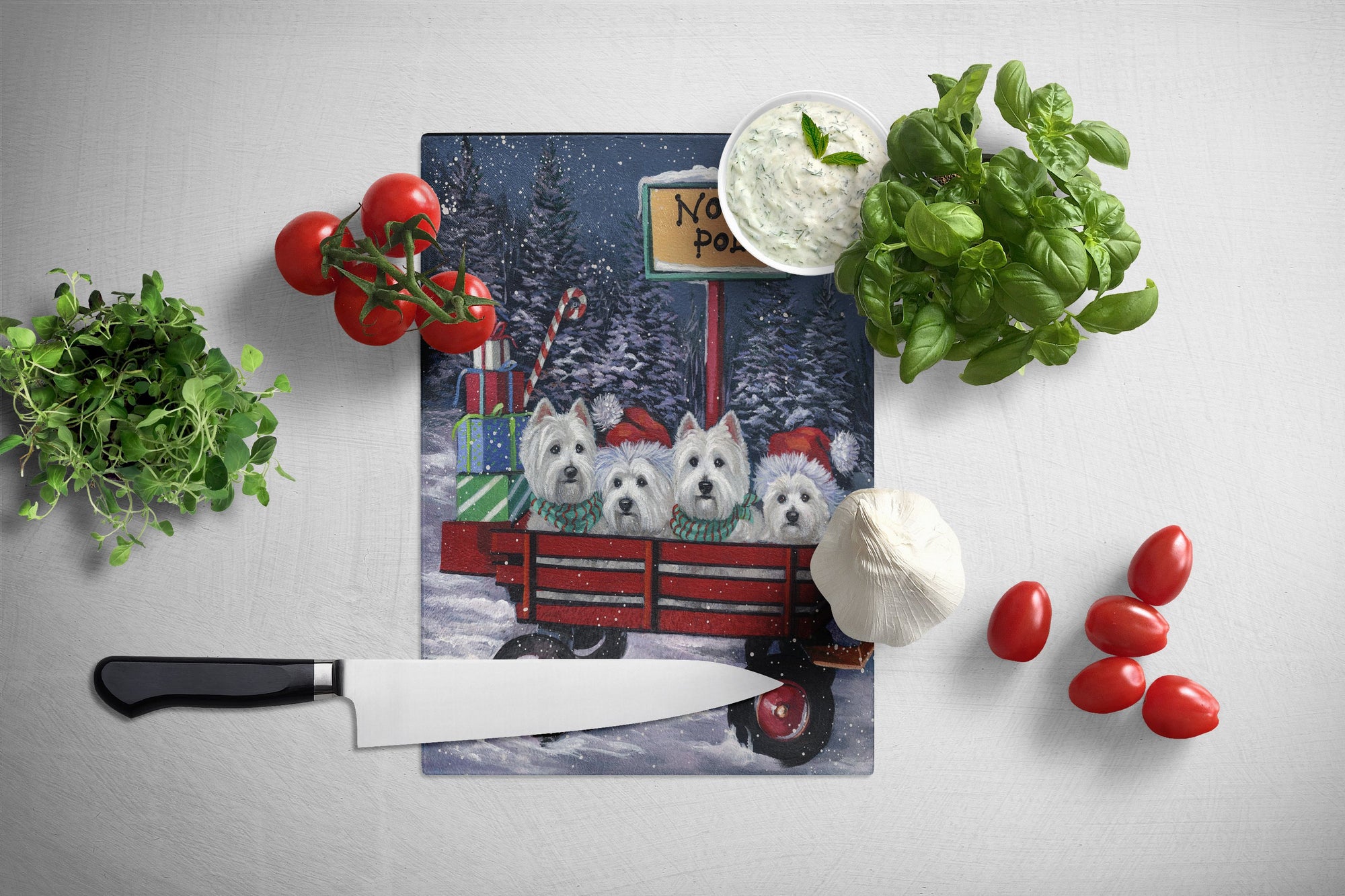 Westie Christmas Red Wagon Glass Cutting Board Large PPP3227LCB by Caroline's Treasures