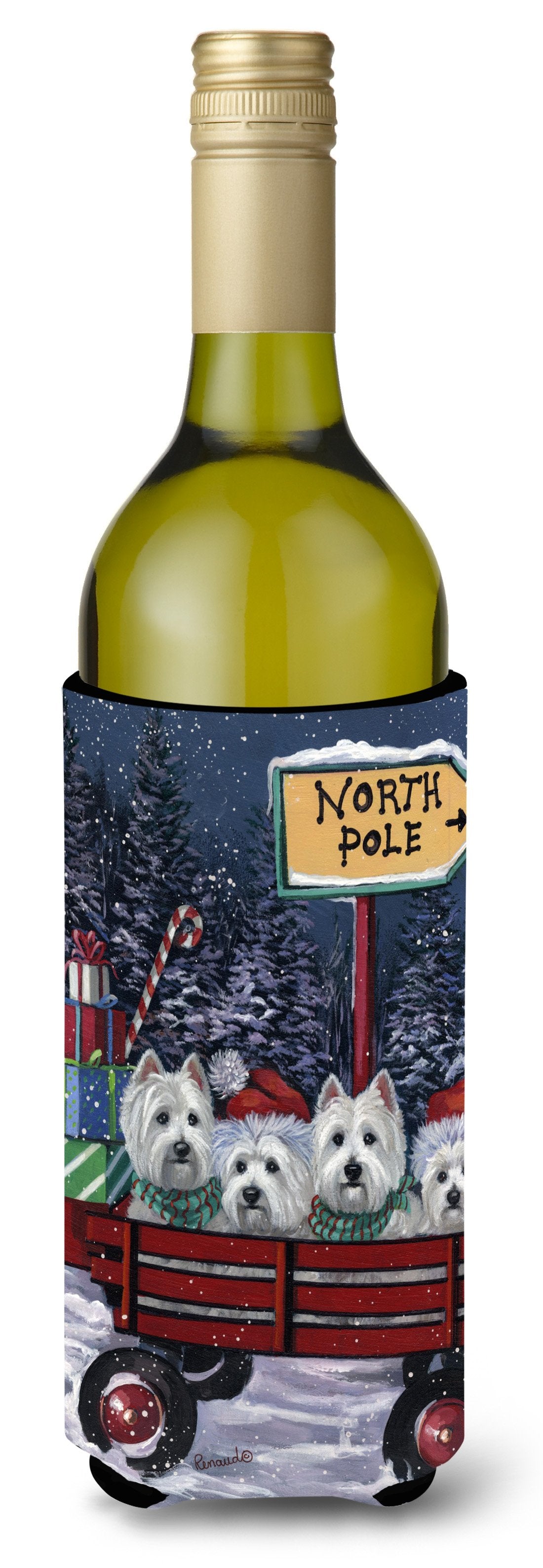 Westie Christmas Red Wagon Wine Bottle Hugger PPP3227LITERK by Caroline&#39;s Treasures