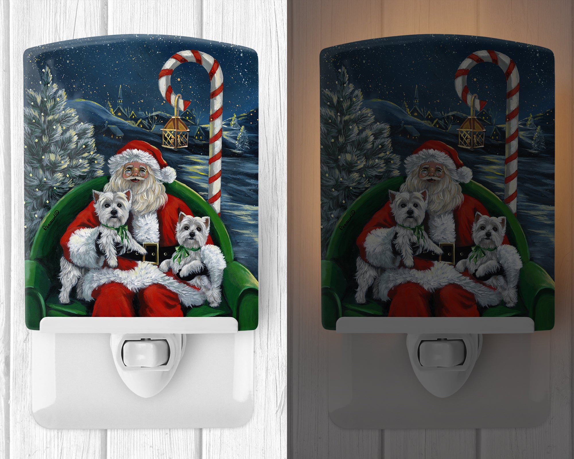 Westie Christmas Santa's Village Ceramic Night Light PPP3228CNL - the-store.com