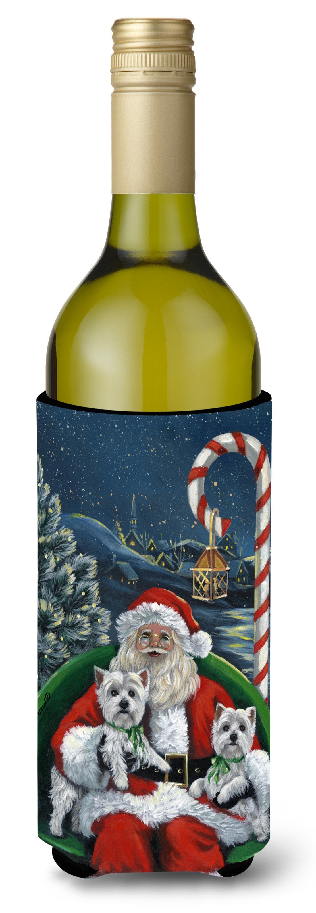 Westie Christmas Santa&#39;s Village Wine Bottle Hugger PPP3228LITERK by Caroline&#39;s Treasures