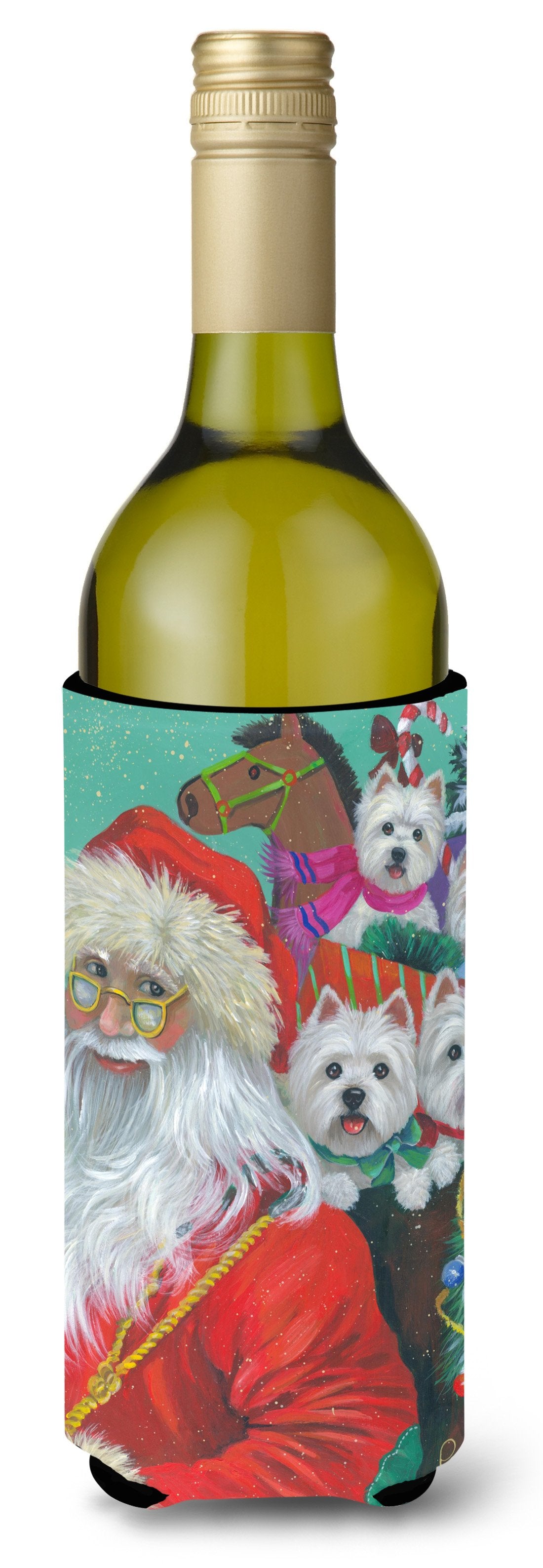 Westie Christmas Santa&#39;s Westies Wine Bottle Hugger PPP3229LITERK by Caroline&#39;s Treasures