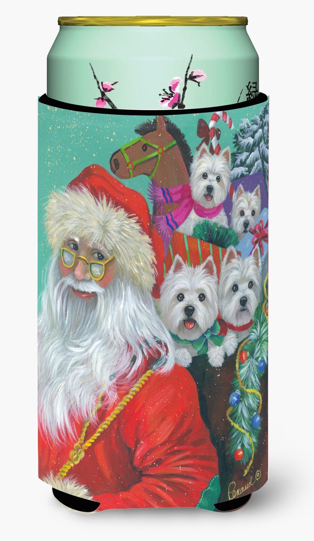 Westie Christmas Santa's Westies Tall Boy Hugger PPP3229TBC by Caroline's Treasures