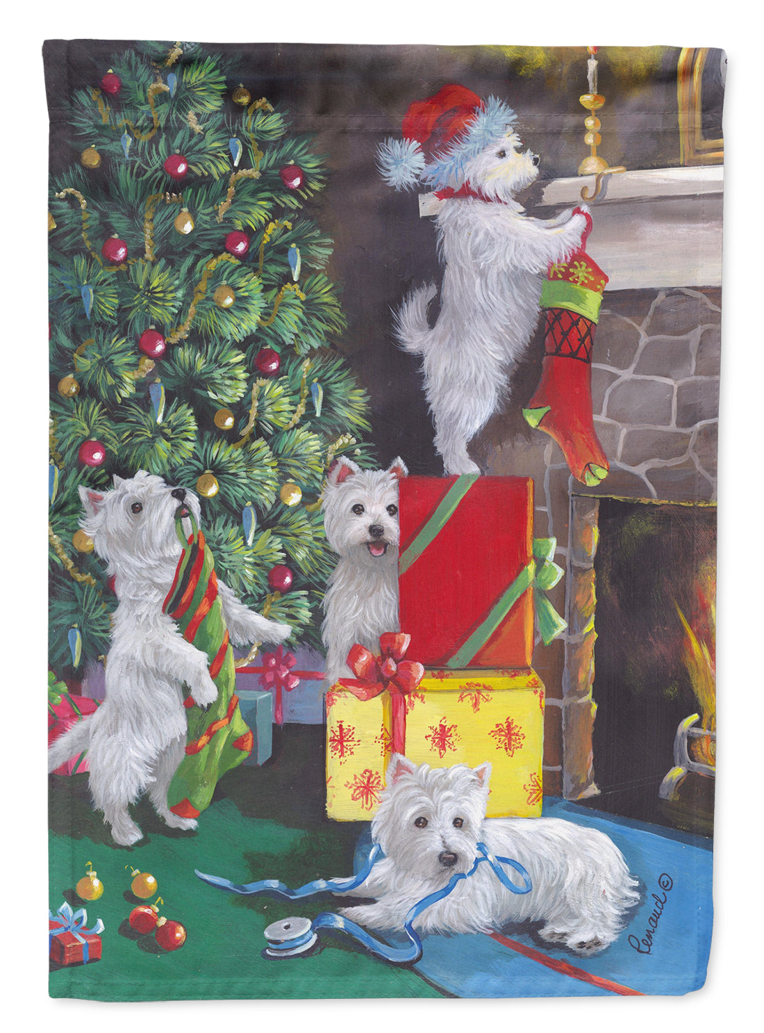 Westie Christmas Decorating Flag Canvas House Size PPP3233CHF