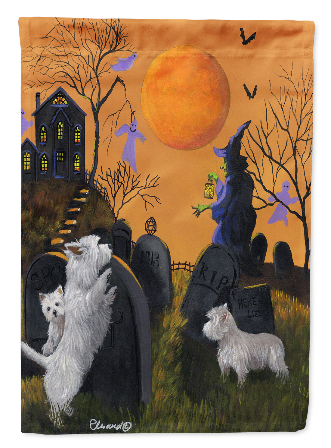 Westie Wicked Witch Flag Canvas House Size PPP3234CHF