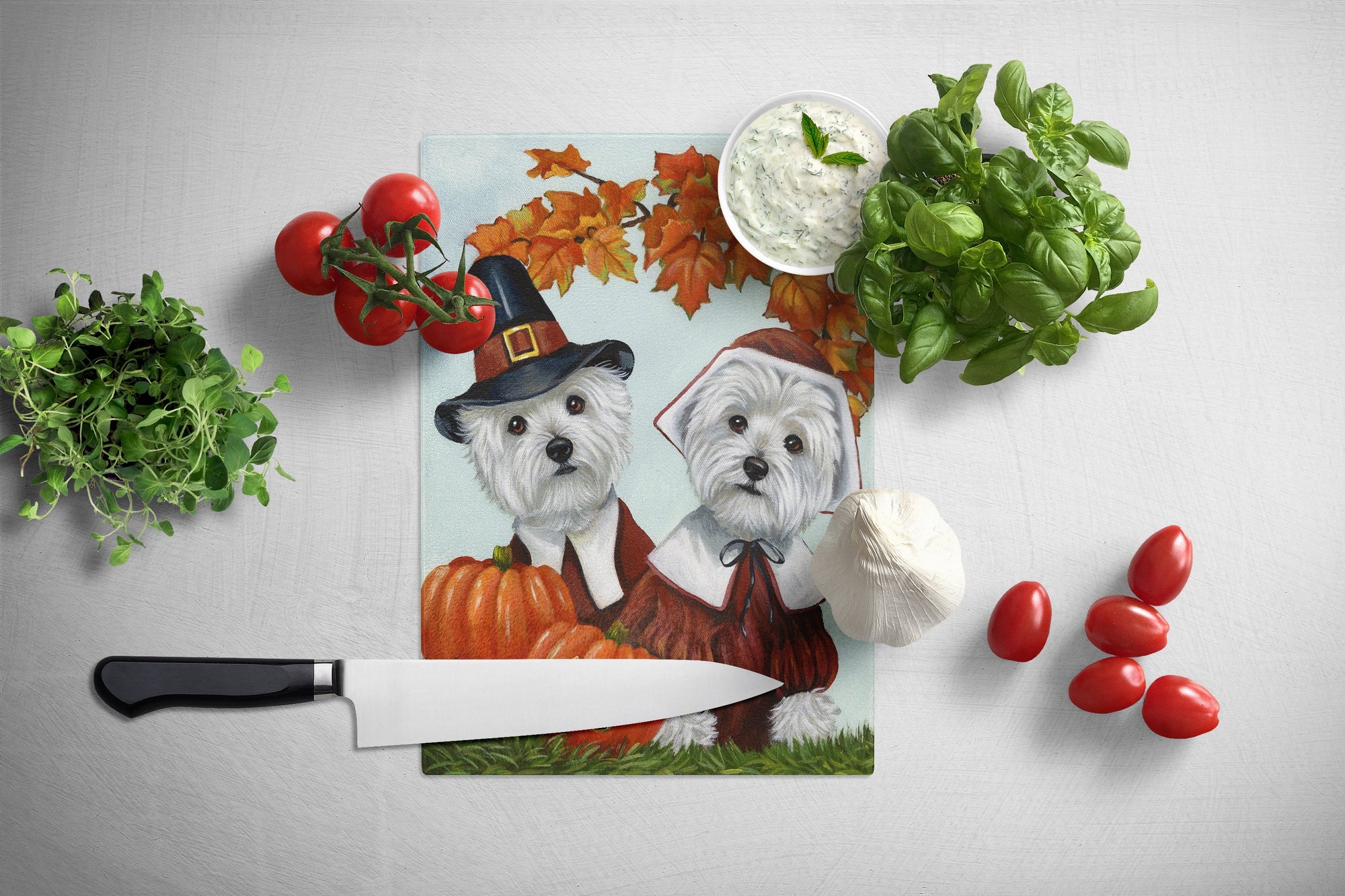 Westie Thanksgiving Pilgrims Glass Cutting Board Large PPP3235LCB by Caroline's Treasures