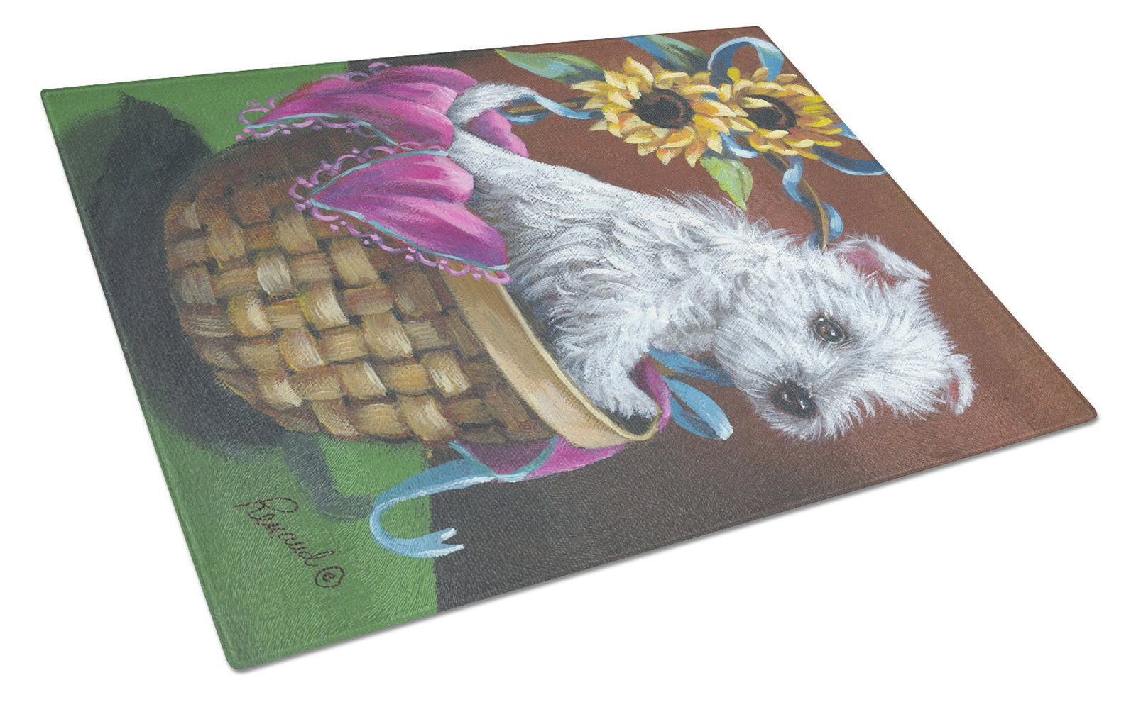 Westie Zoe and Sunflowers Glass Cutting Board Large PPP3236LCB by Caroline's Treasures