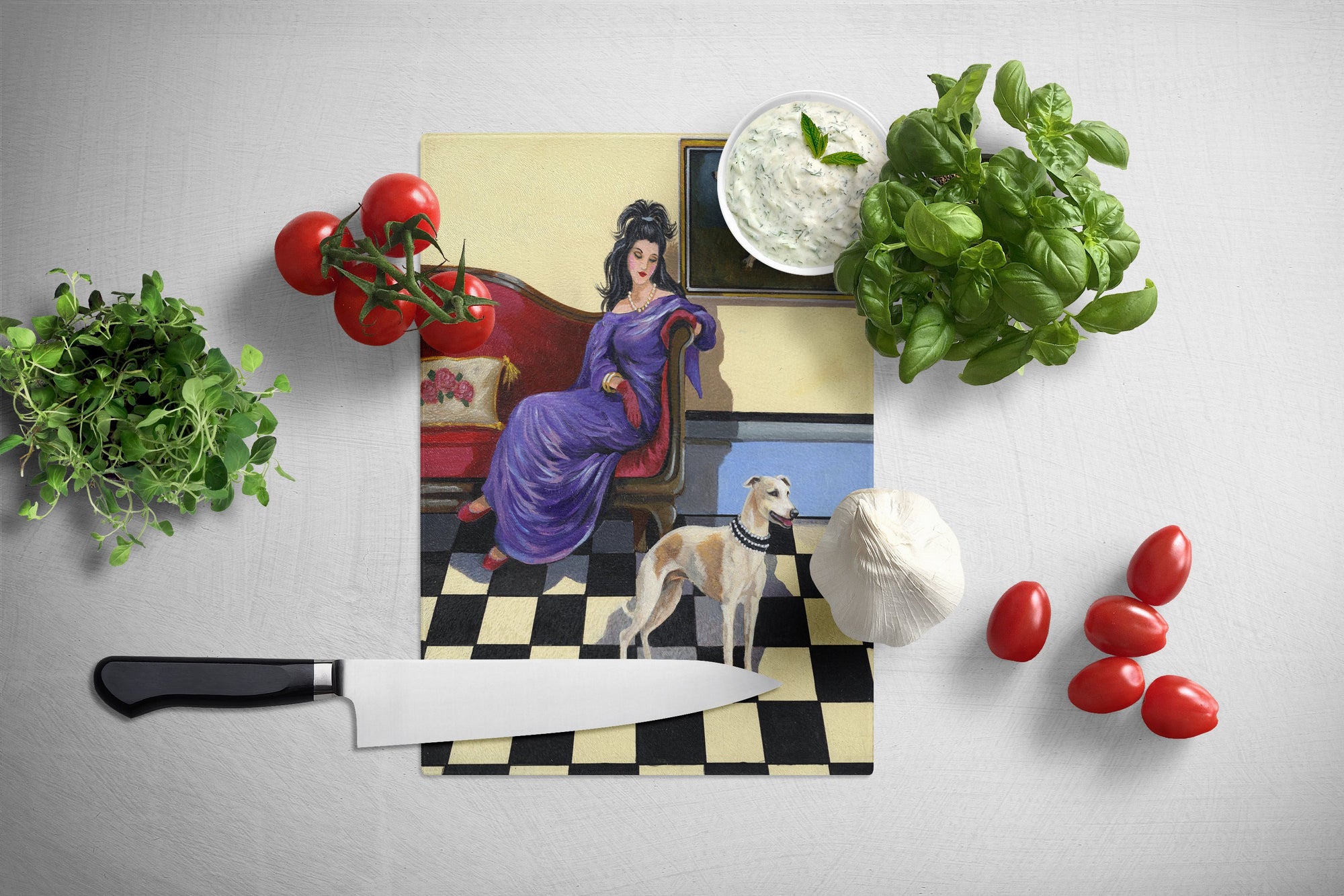 Whippet Elegance and Grace Glass Cutting Board Large PPP3238LCB by Caroline's Treasures