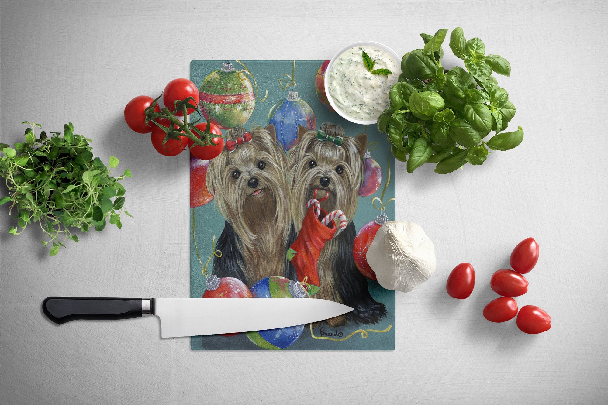 Yorkie Christmas All that Glitters Glass Cutting Board Large PPP3239LCB by Caroline's Treasures