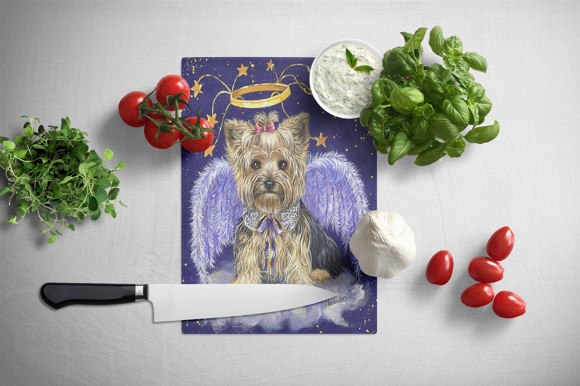 Yorkie Christmas Angel Glass Cutting Board Large PPP3243LCB by Caroline's Treasures