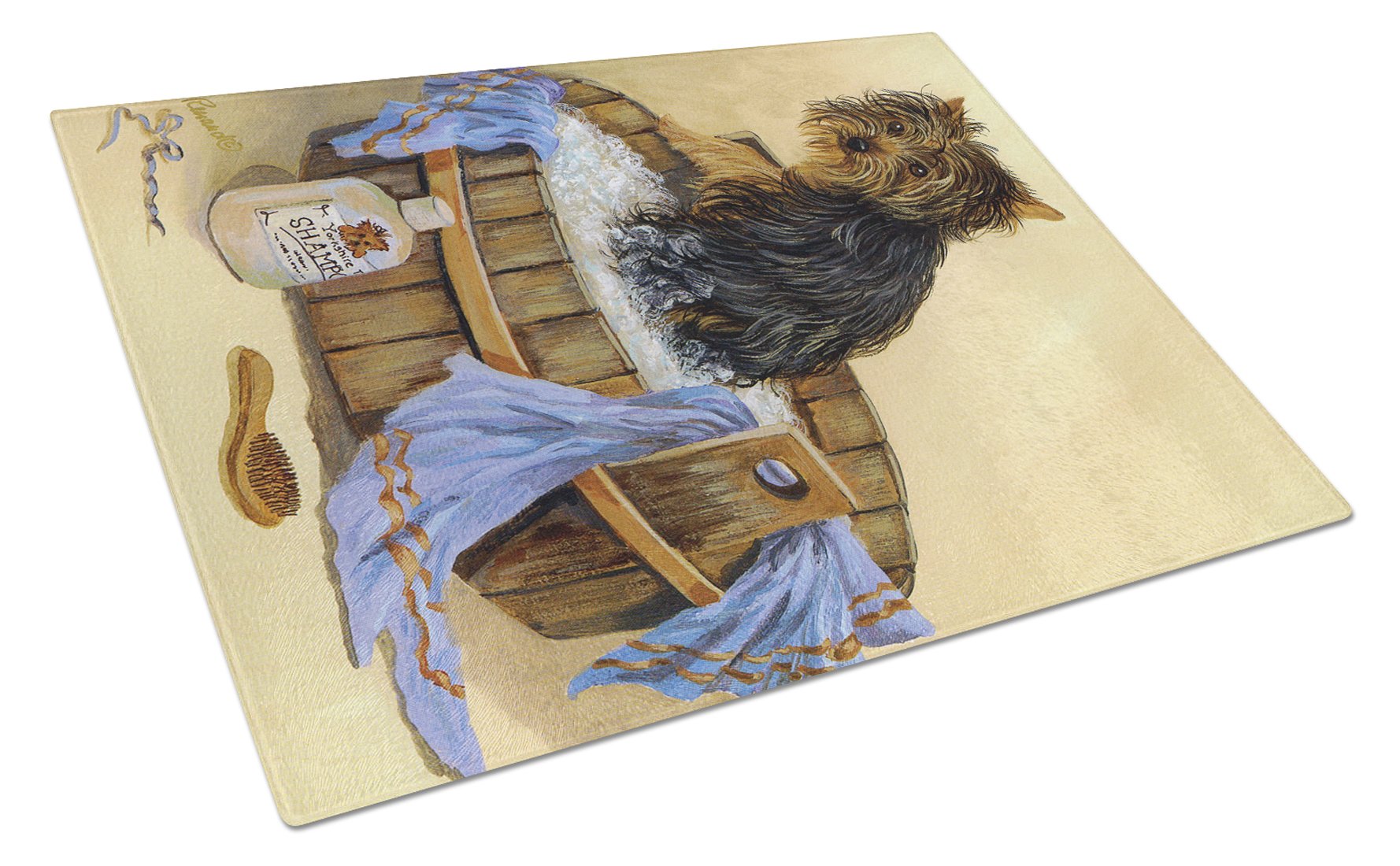 Yorkie Bath Time Glass Cutting Board Large PPP3244LCB by Caroline's Treasures