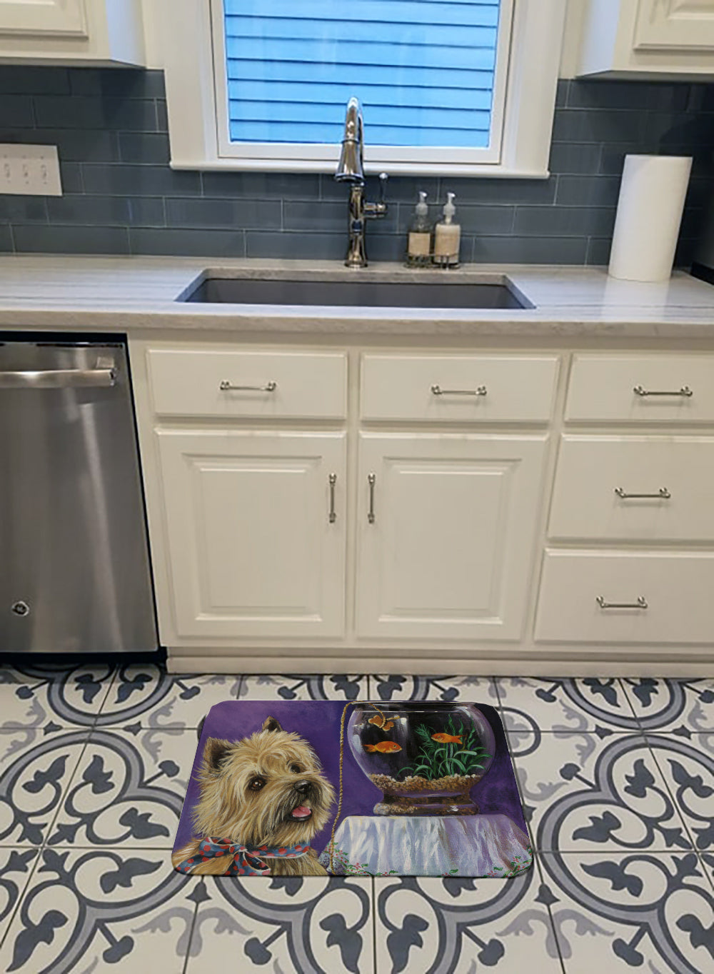 Cairn Terrier Gone Fishing Machine Washable Memory Foam Mat PPP3252RUG - the-store.com