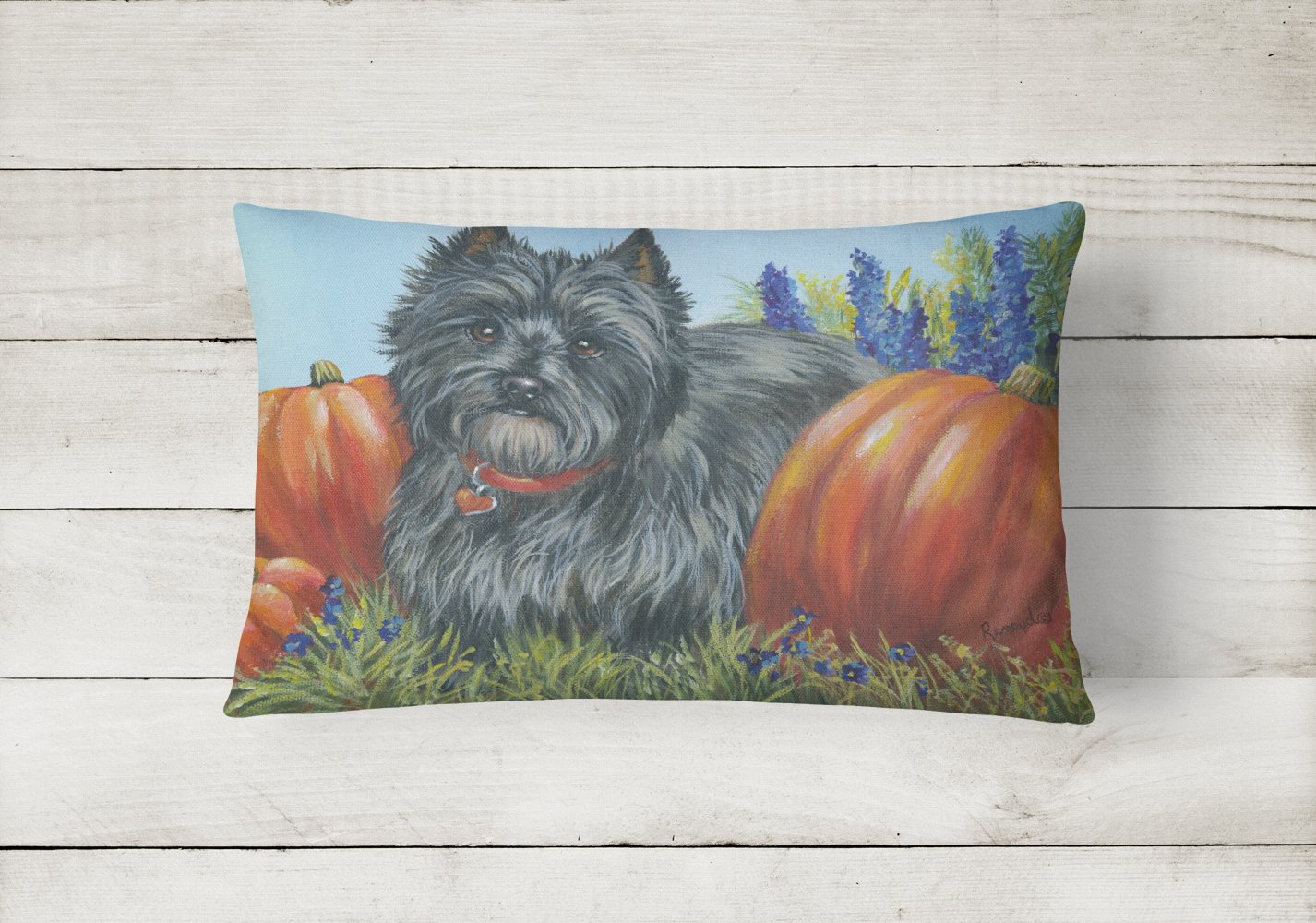 Buy this Cairn Terrier Mom's Pumpkins Canvas Fabric Decorative Pillow PPP3253PW1216