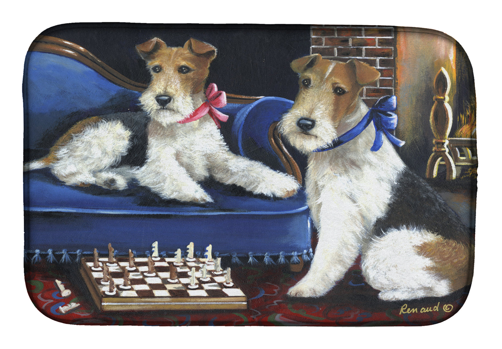 Fox Terrier Checkmates Dish Drying Mat PPP3261DDM