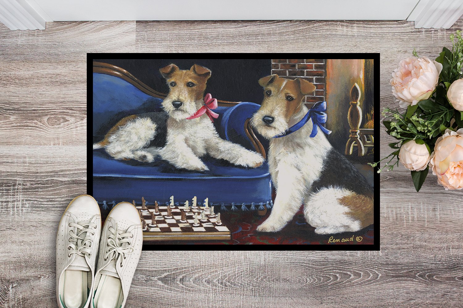 Fox Terrier Checkmates Indoor or Outdoor Mat 24x36 PPP3261JMAT by Caroline's Treasures