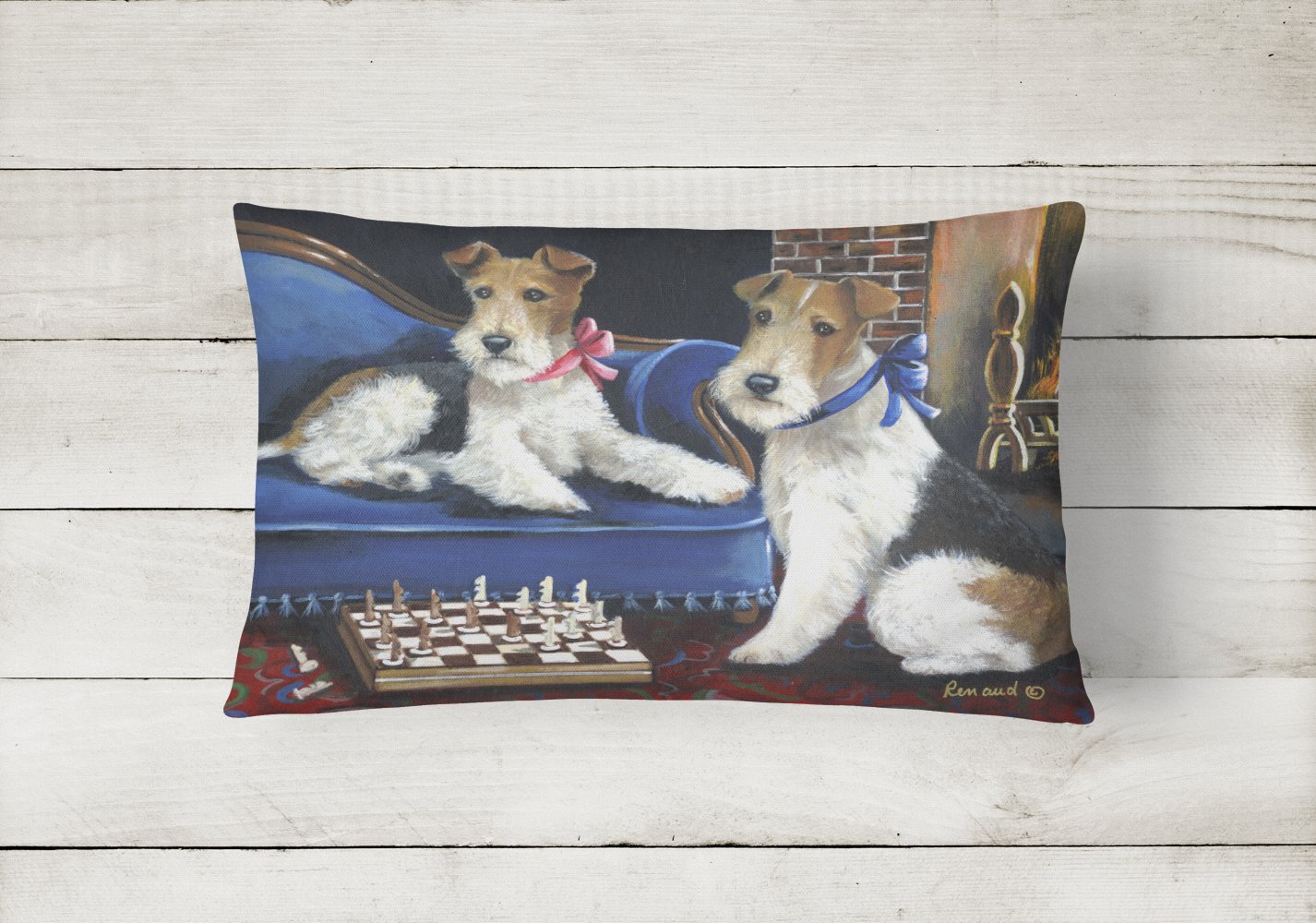 Buy this Fox Terrier Checkmates Canvas Fabric Decorative Pillow PPP3261PW1216