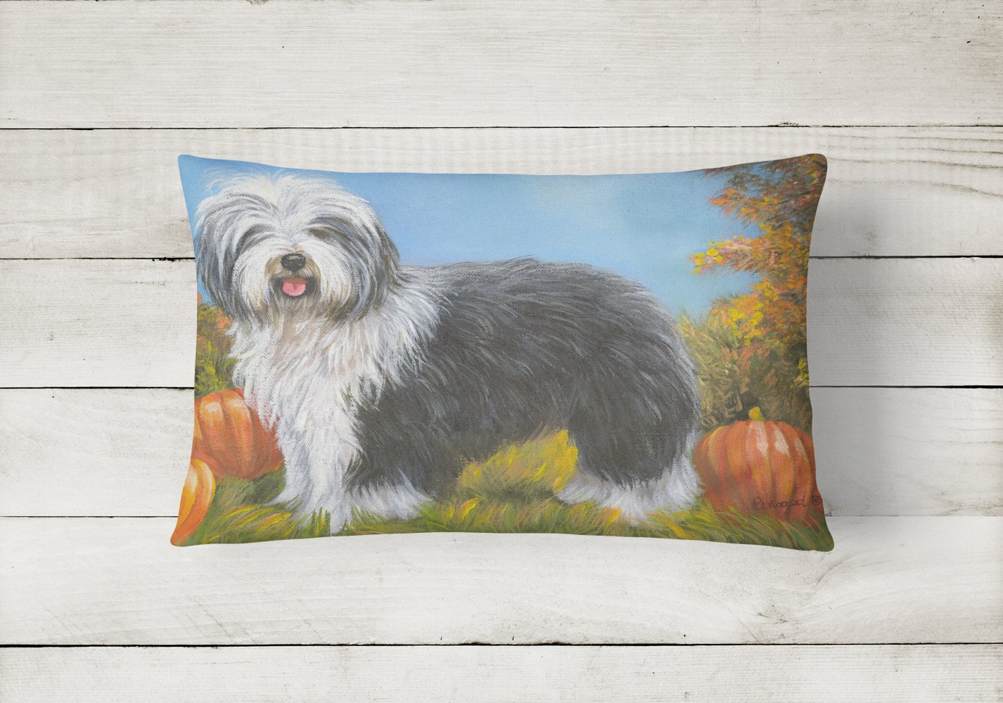 Buy this Old English Sheepdog Ocotoberfest Canvas Fabric Decorative Pillow PPP3265PW1216
