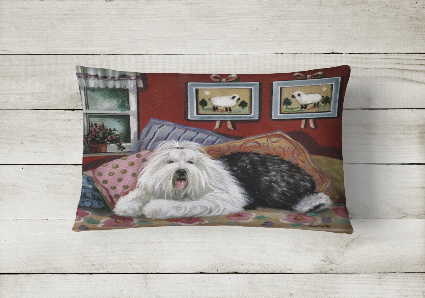 Buy this Old English Sheepdog Sweet Dreams Canvas Fabric Decorative Pillow PPP3266PW1216