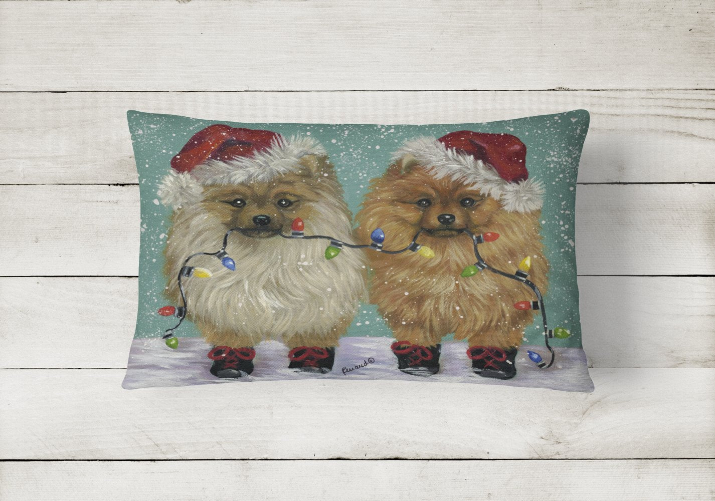 Buy this Pomeranian Christmas Lighten Up Canvas Fabric Decorative Pillow PPP3267PW1216