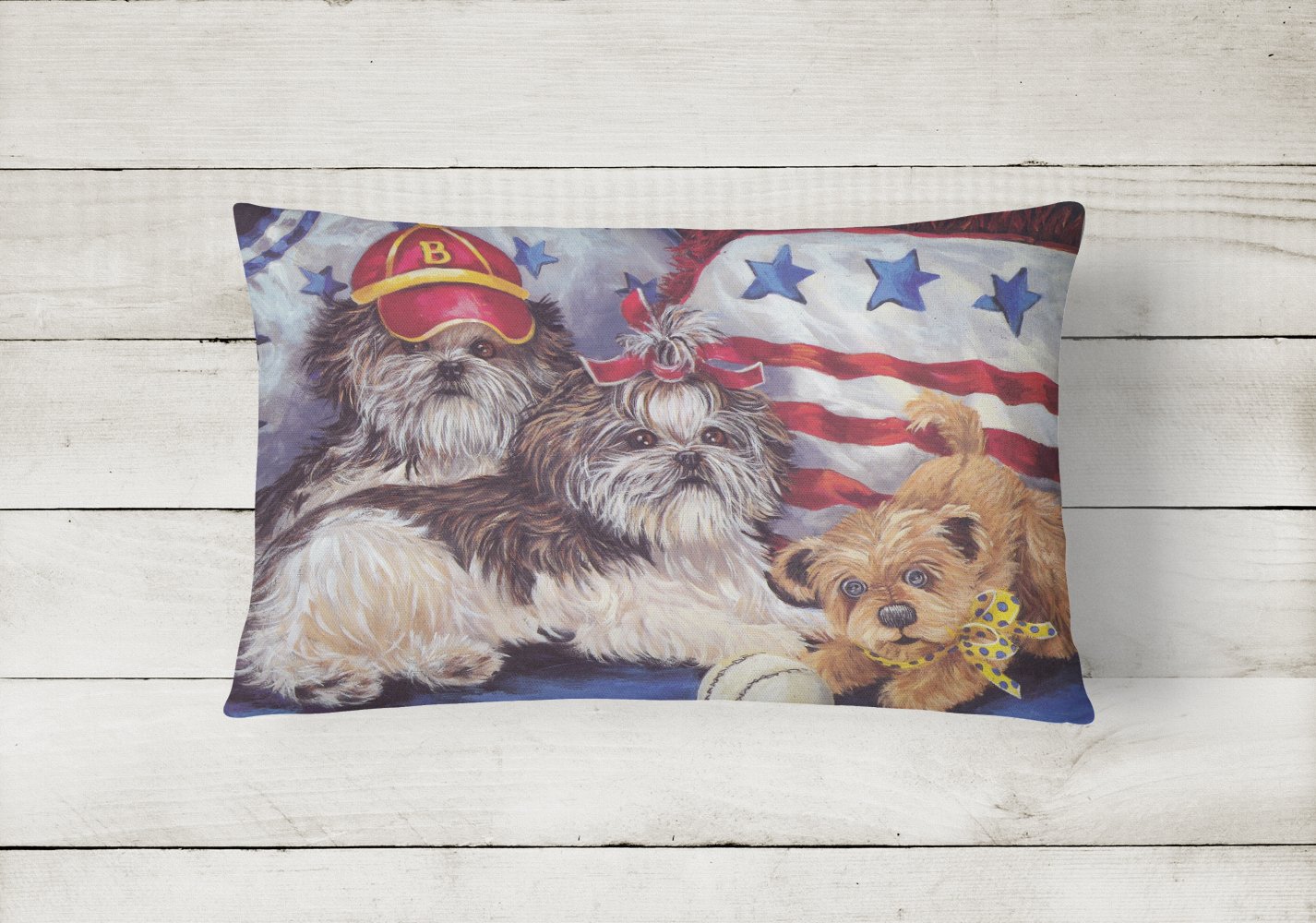 Buy this Shih Tzu Americana Sweethearts Canvas Fabric Decorative Pillow PPP3273PW1216