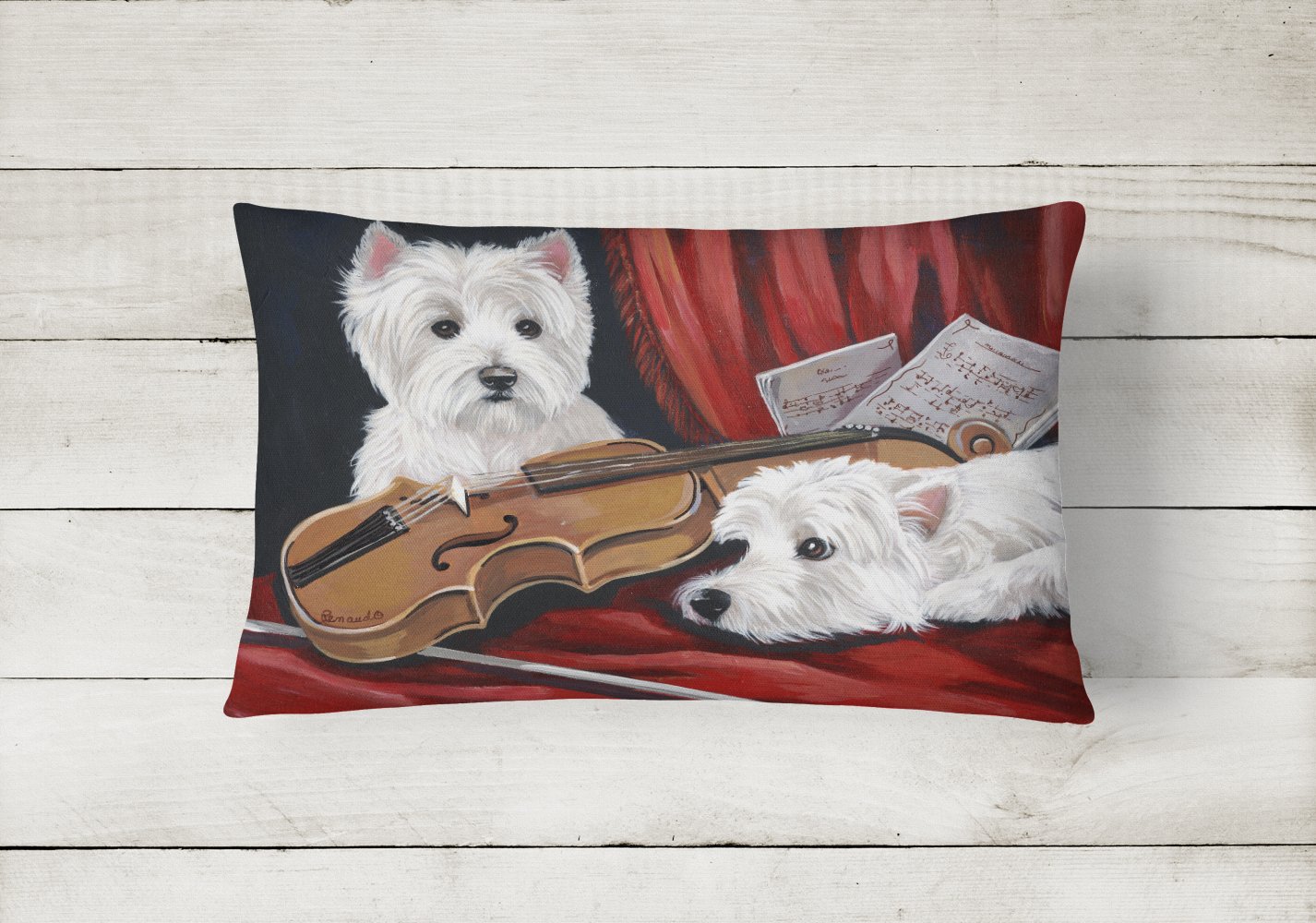 Buy this Westie Fiddlers Canvas Fabric Decorative Pillow PPP3279PW1216
