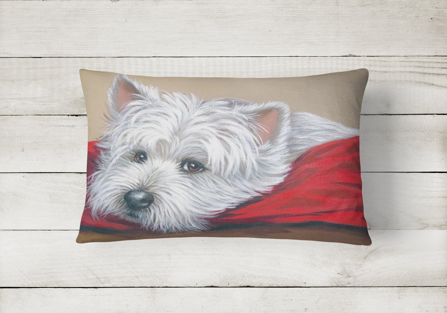 Buy this Westie Red Pillow Canvas Fabric Decorative Pillow PPP3284PW1216