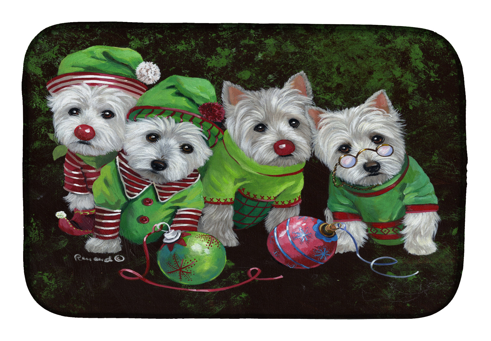 Westie Christmas Santa's Assistants Dish Drying Mat PPP3285DDM