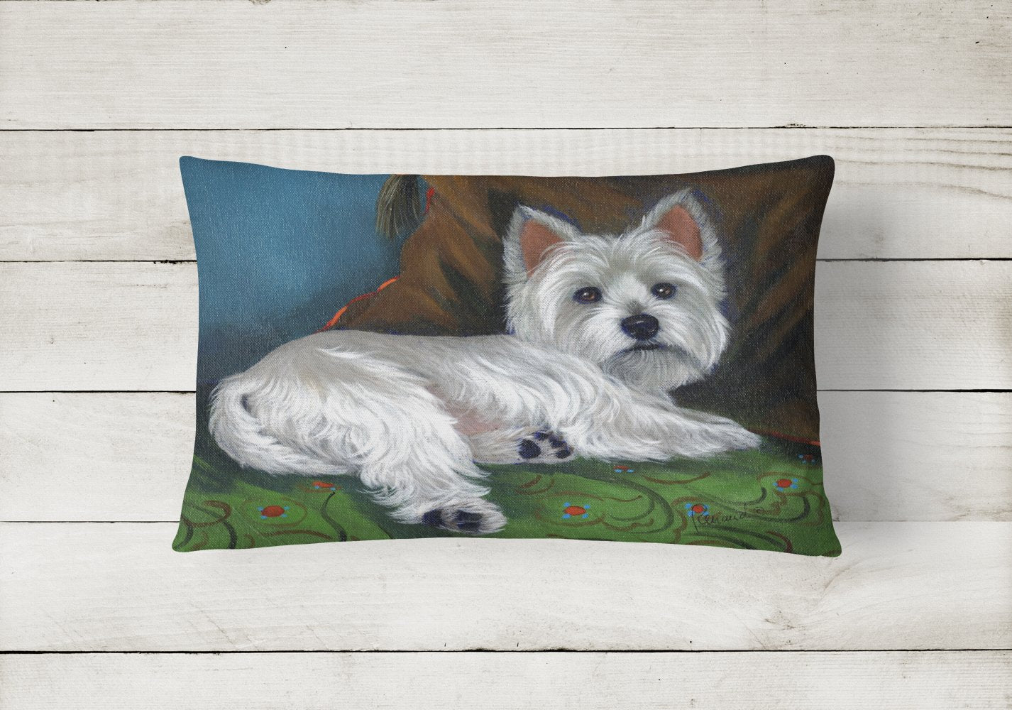 Buy this Westie Wake Up Canvas Fabric Decorative Pillow PPP3287PW1216