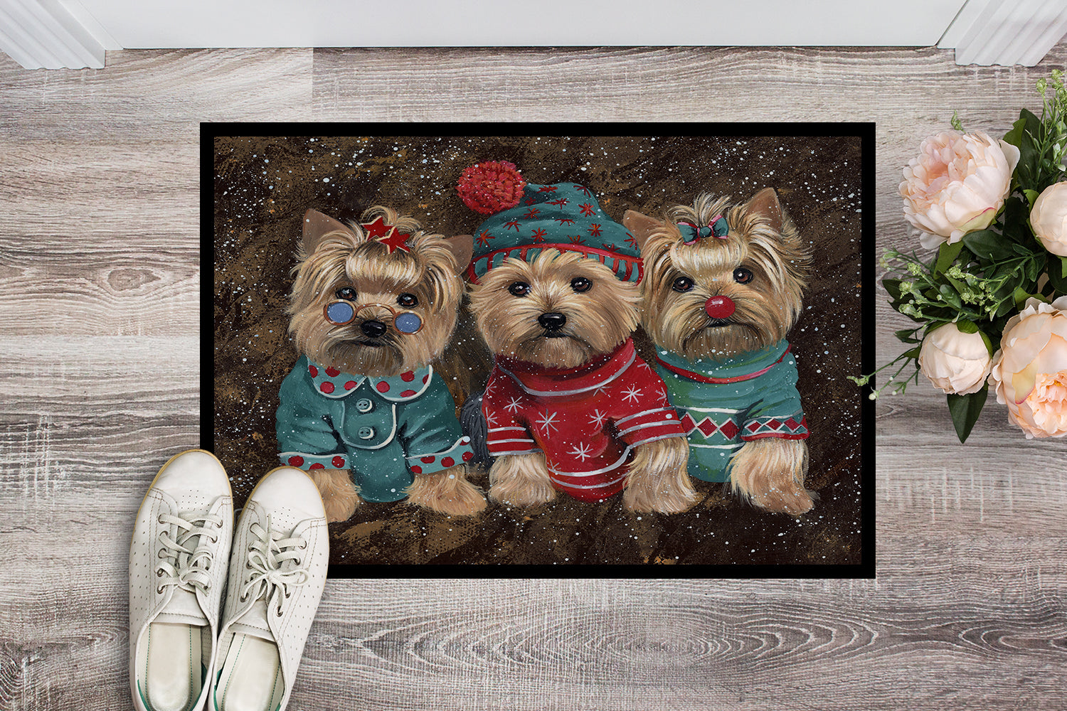 Yorkshire Terrier Yorkie Christmas Elves Indoor or Outdoor Mat 18x27 PPP3291MAT - the-store.com