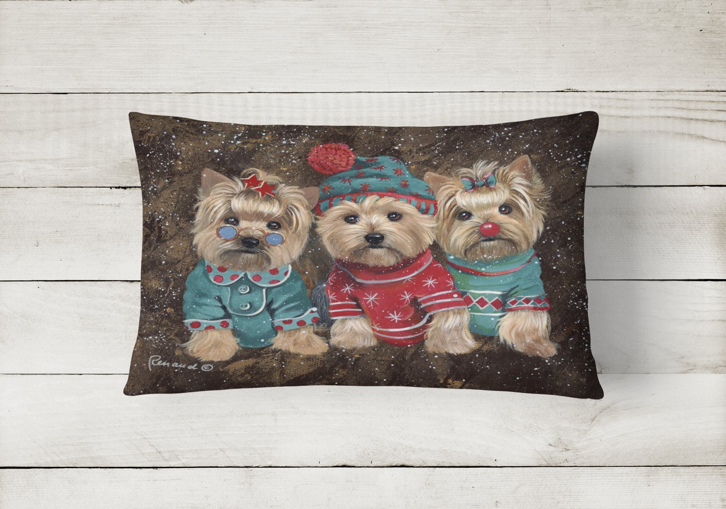 Buy this Yorkshire Terrier Yorkie Christmas Elves Canvas Fabric Decorative Pillow PPP3291PW1216