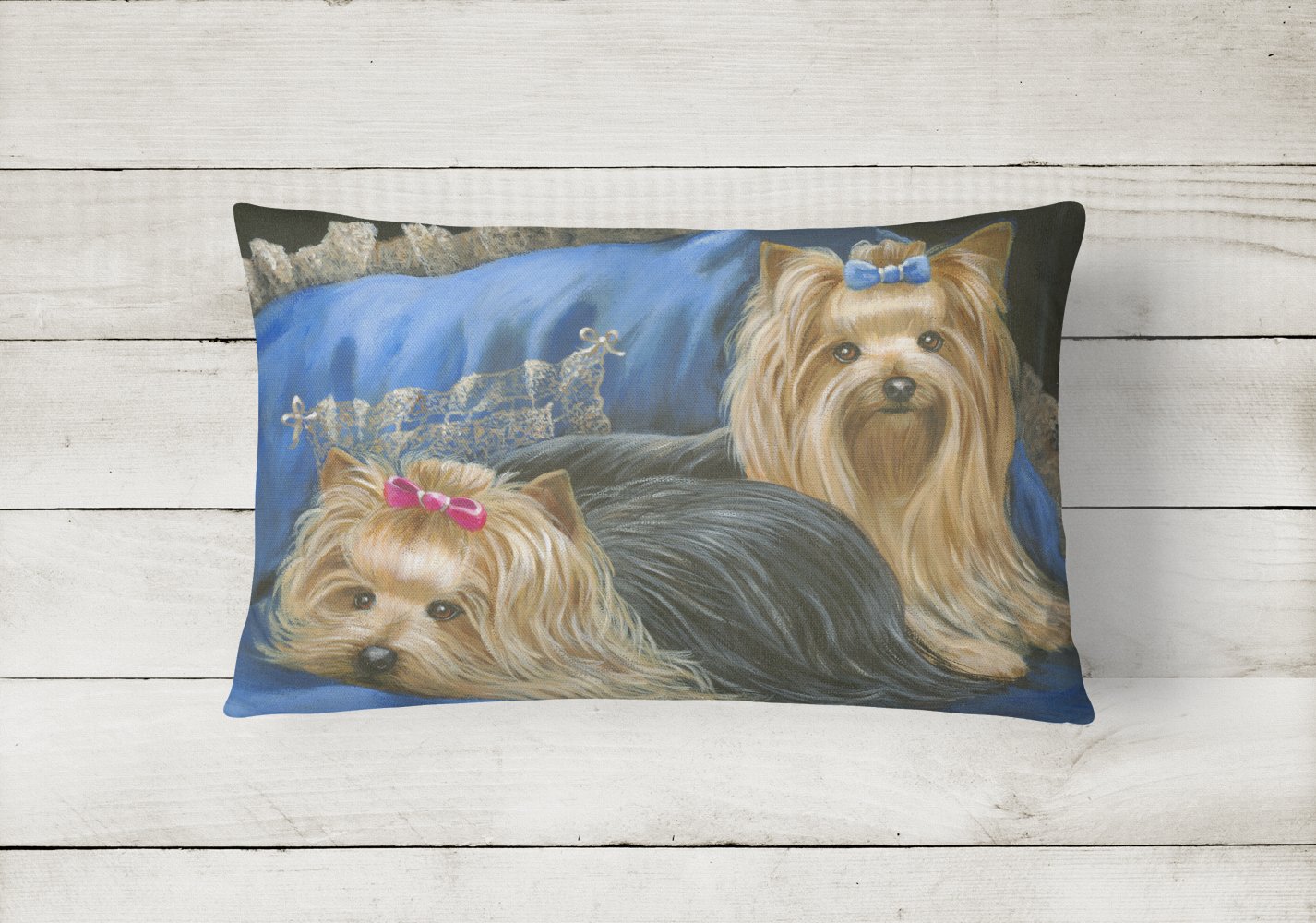 Buy this Yorkshire Terrier Yorkie Satin and Lace Canvas Fabric Decorative Pillow PPP3293PW1216