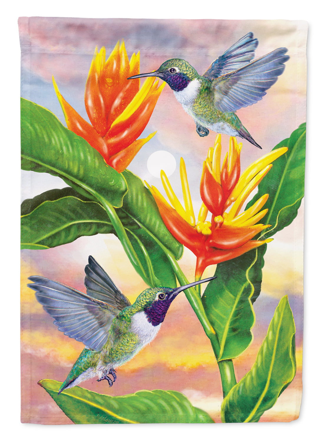 Black Chinned Hummingbirds Golden Heliconia Flag Garden Size PRS4021GF