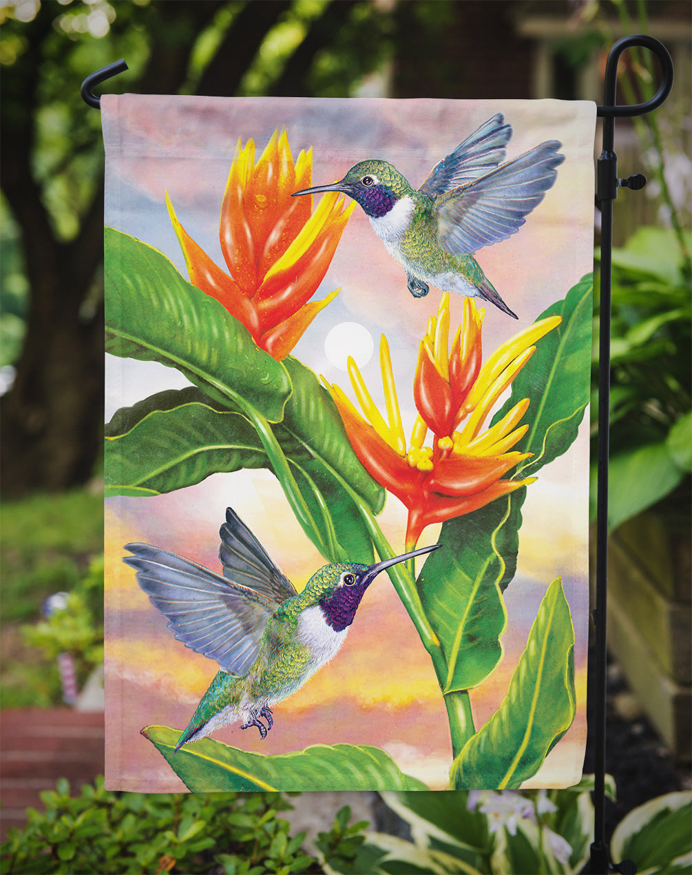 Black Chinned Hummingbirds Golden Heliconia Flag Garden Size PRS4021GF