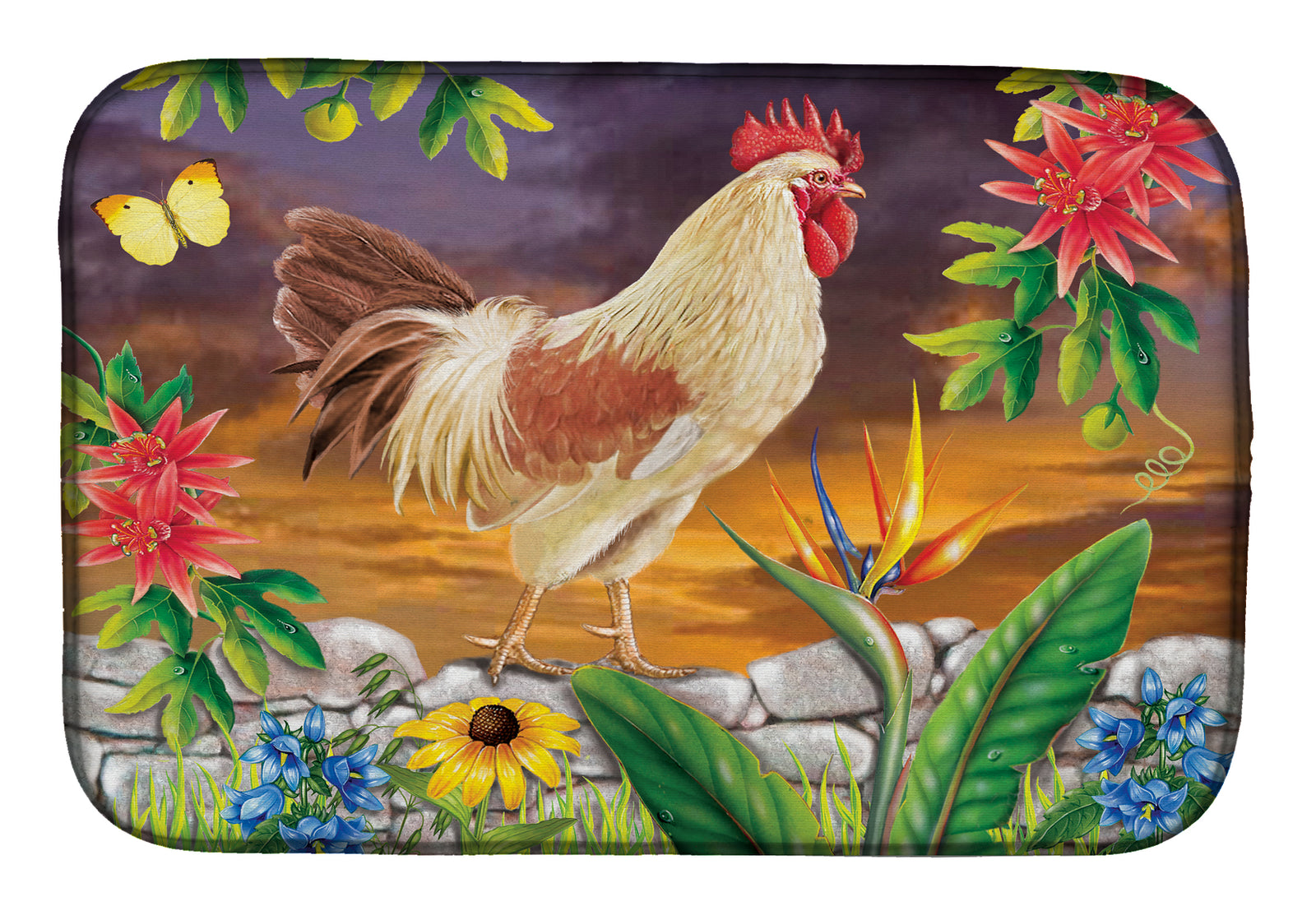 White Rooster Dish Drying Mat PRS4025DDM