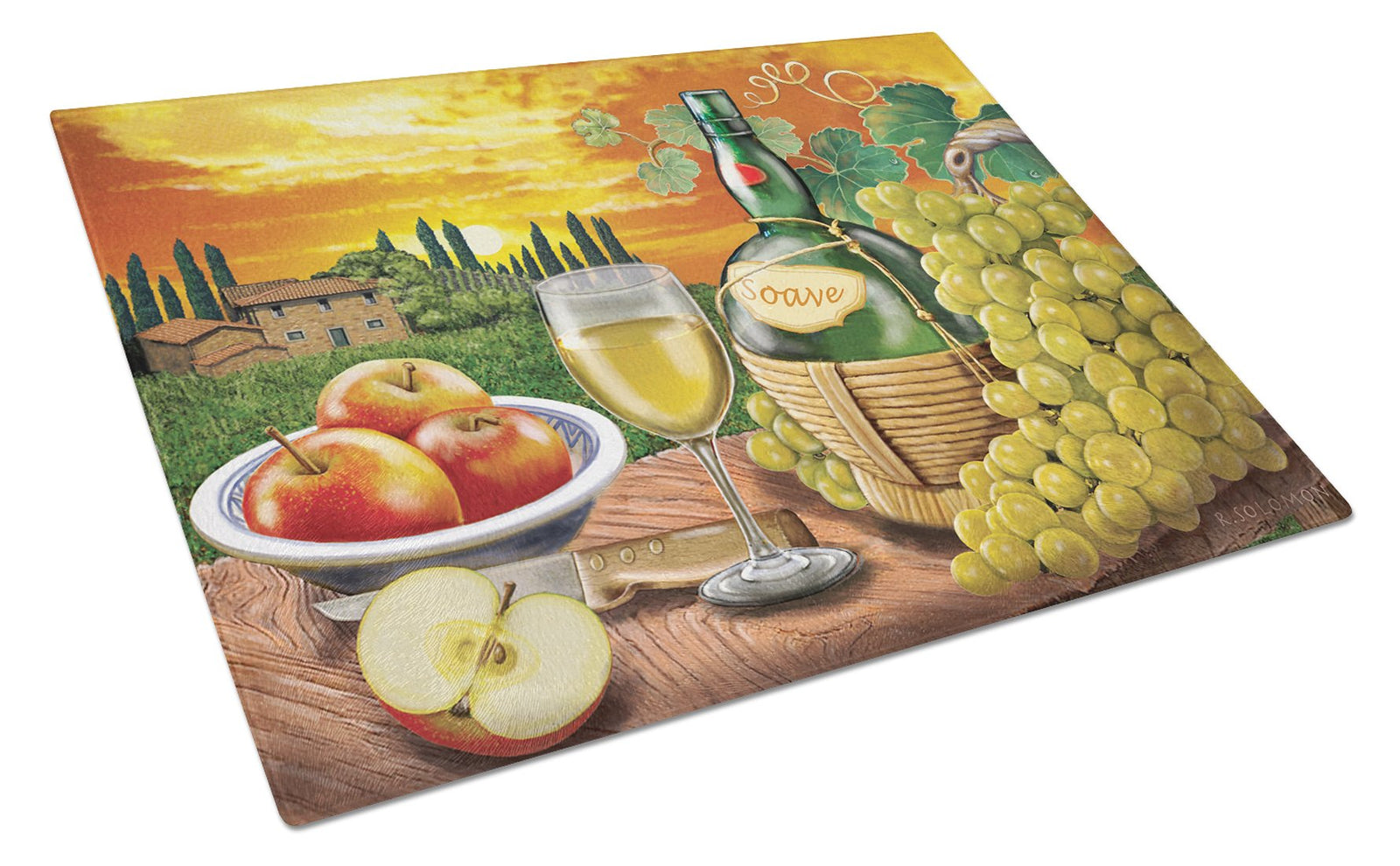 Soave, Apple, Wine and Cheese Glass Cutting Board Large PRS4027LCB by Caroline's Treasures