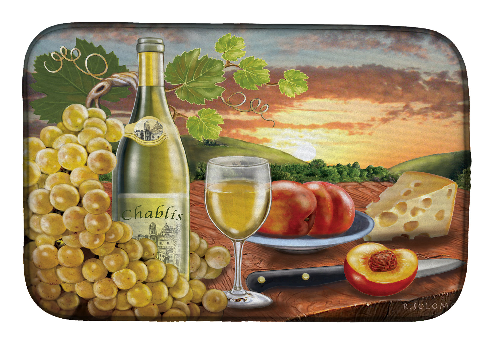 Chablis, Peach, Wine and Cheese Dish Drying Mat PRS4028DDM