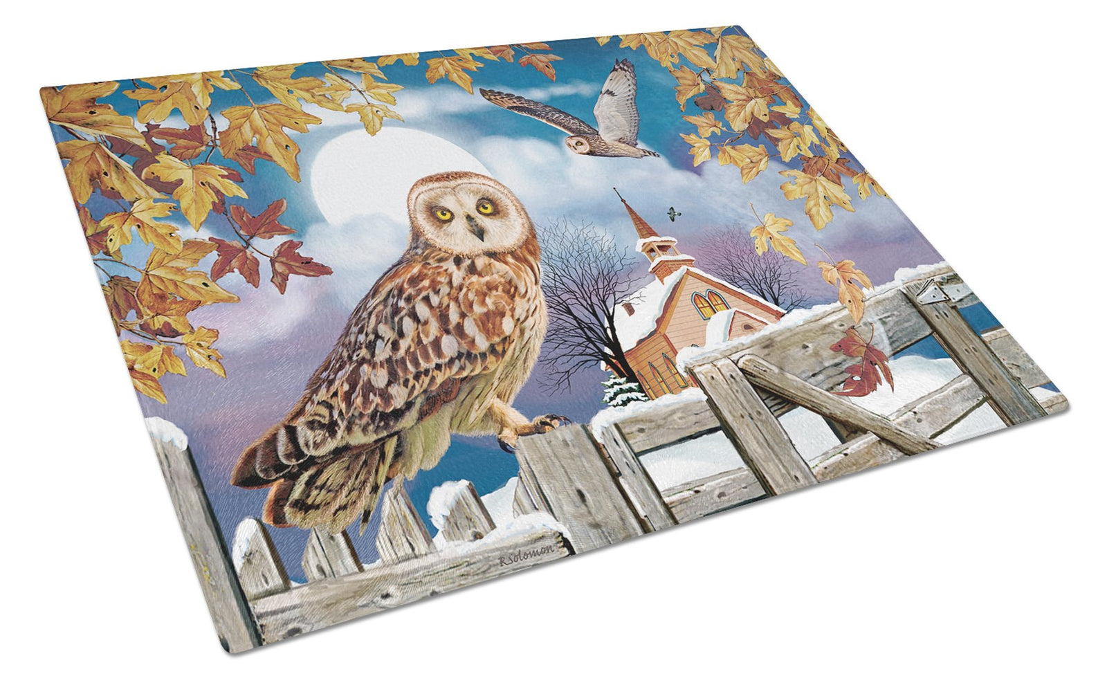 Short-Eared Owl In The Churchyard Glass Cutting Board Large PRS4032LCB by Caroline's Treasures