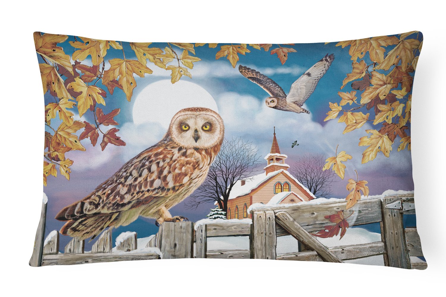 Short-Eared Owl In The Churchyard Canvas Fabric Decorative Pillow PRS4032PW1216 by Caroline's Treasures