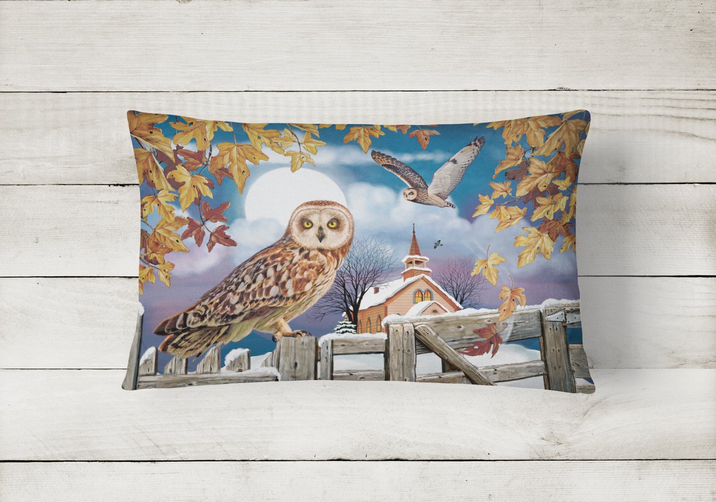 Short-Eared Owl In The Churchyard Canvas Fabric Decorative Pillow PRS4032PW1216 by Caroline's Treasures