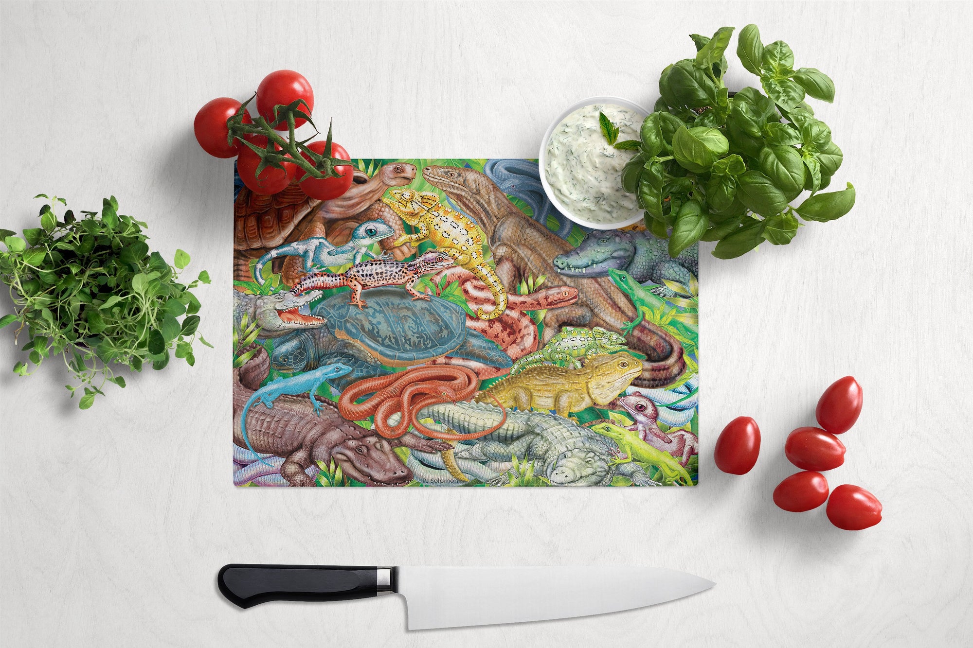 Scales and Tails, Snakes, Turtle, Reptiles Glass Cutting Board Large PRS4034LCB by Caroline's Treasures
