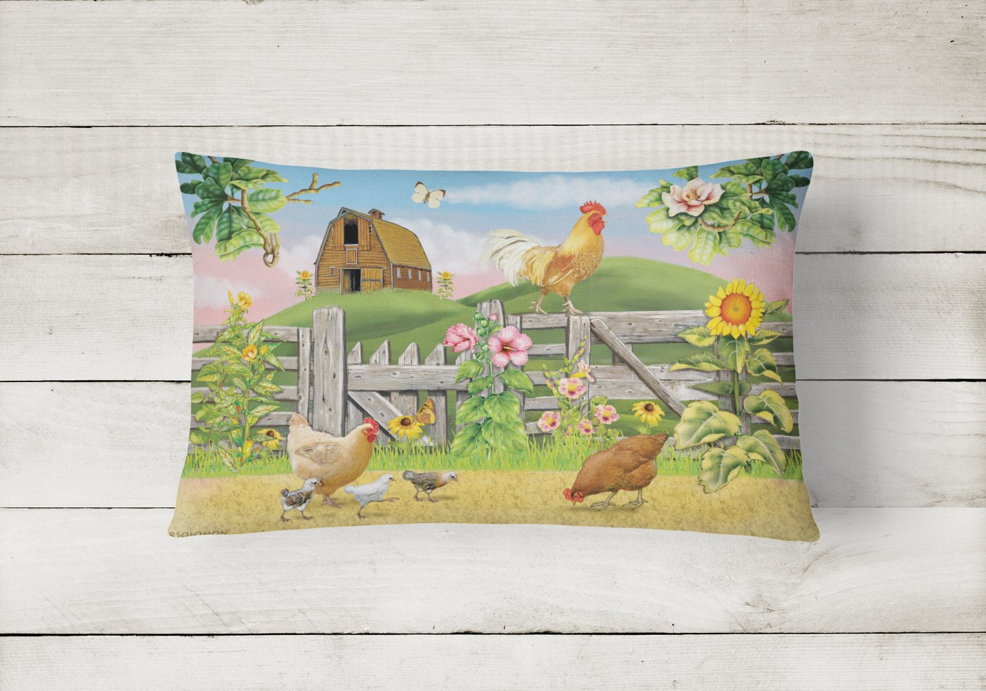 Rooster On Fence Canvas Fabric Decorative Pillow PRS4037PW1216 by Caroline's Treasures