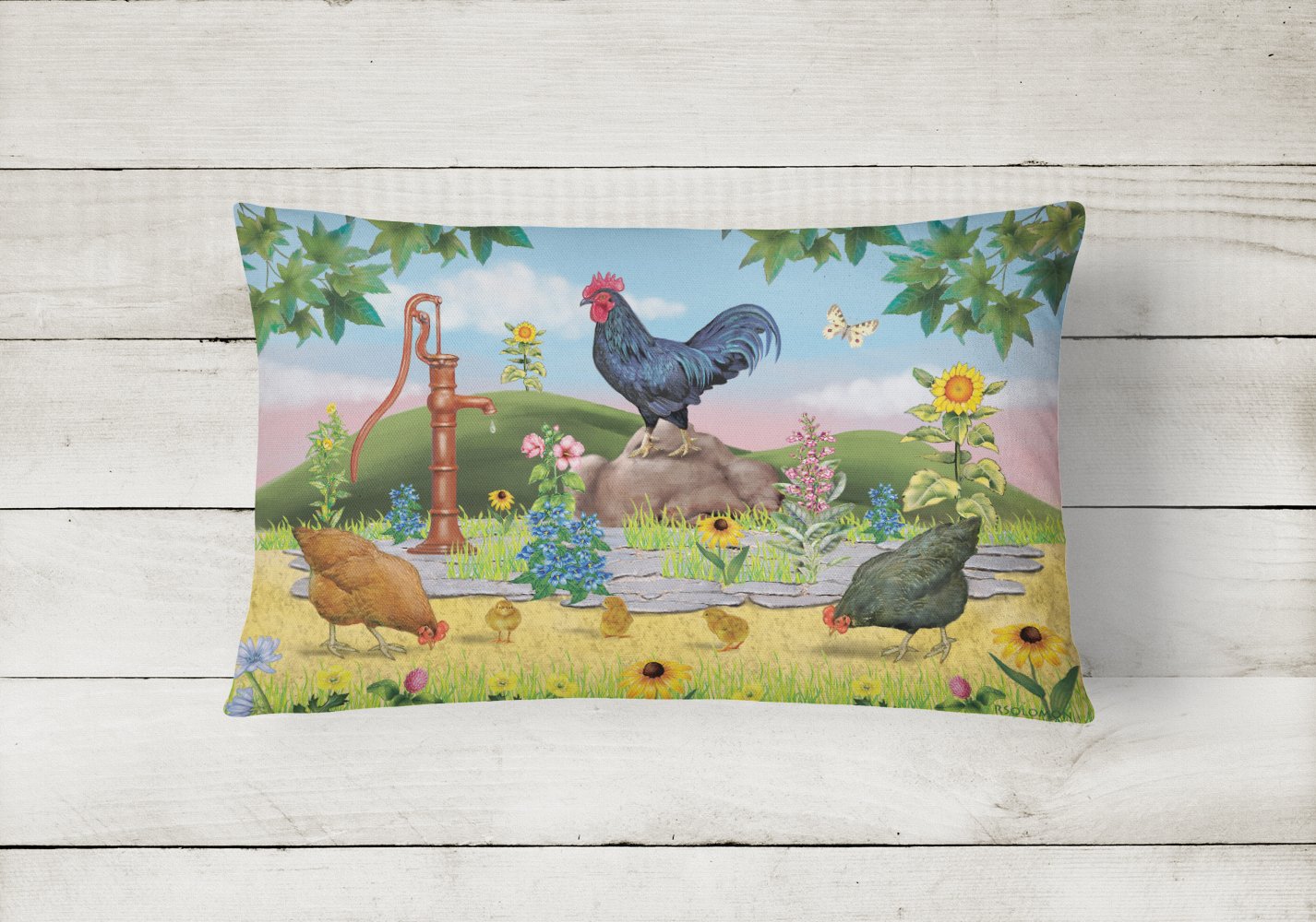Rooster And Water Pump Canvas Fabric Decorative Pillow PRS4039PW1216 by Caroline's Treasures
