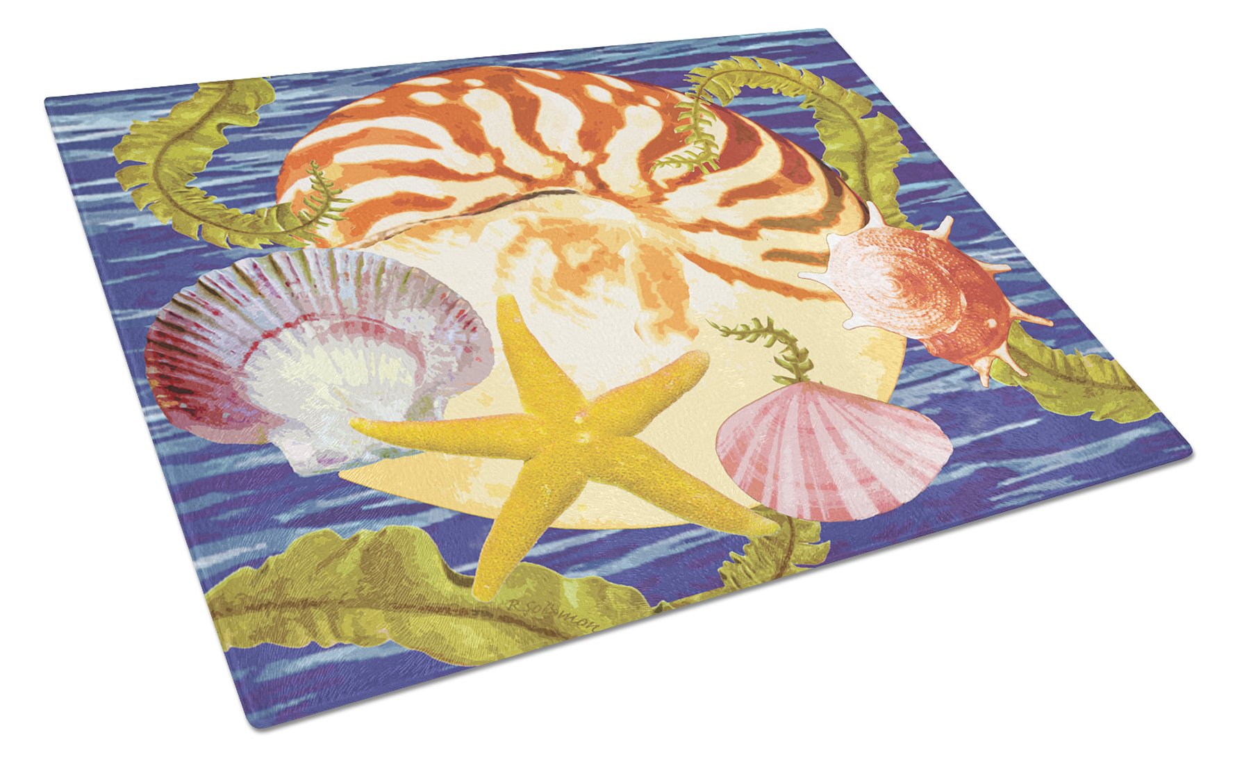 Nautilus And Gulf And Sundial Glass Cutting Board Large PRS4044LCB by Caroline's Treasures