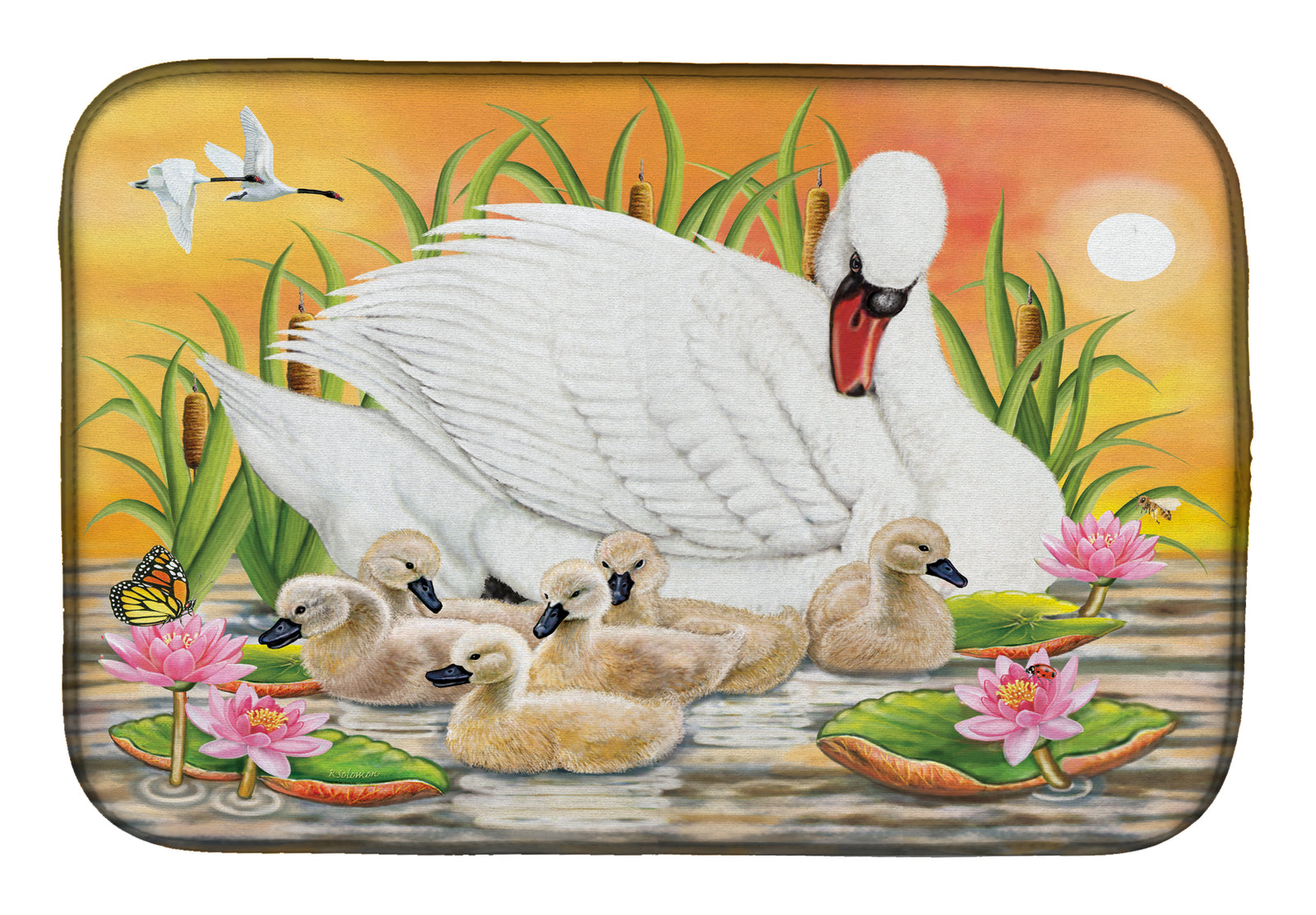 Mother Swan At Sunset Dish Drying Mat PRS4046DDM
