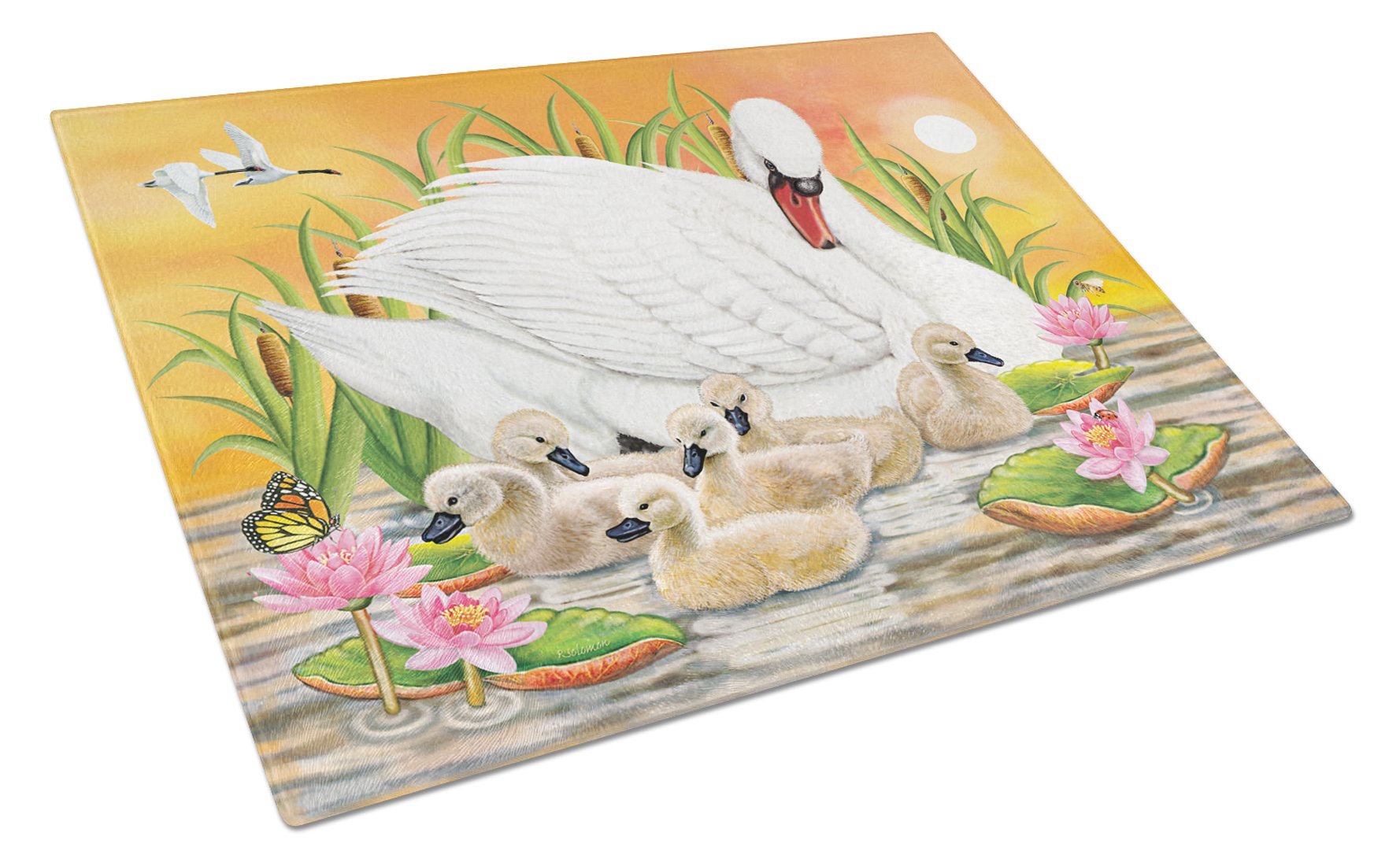 Mother Swan At Sunset Glass Cutting Board Large PRS4046LCB by Caroline's Treasures
