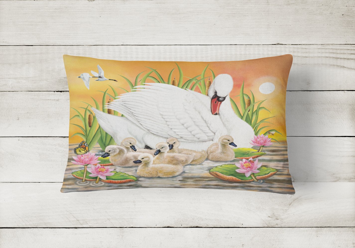 Mother Swan At Sunset Canvas Fabric Decorative Pillow PRS4046PW1216 by Caroline's Treasures