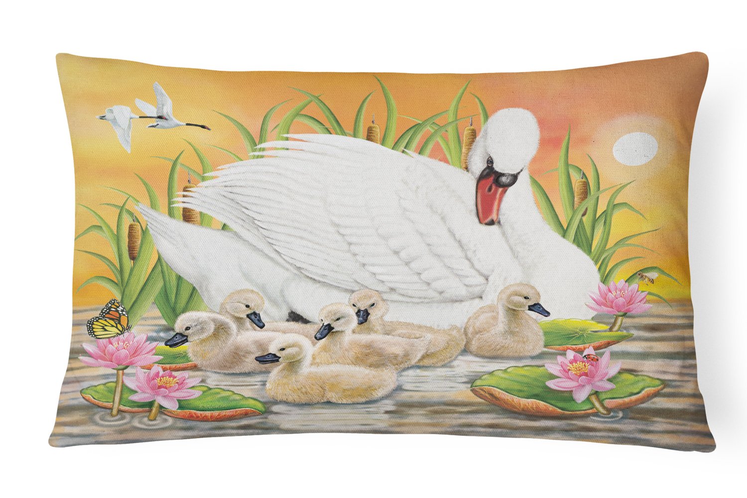 Mother Swan At Sunset Canvas Fabric Decorative Pillow PRS4046PW1216 by Caroline's Treasures