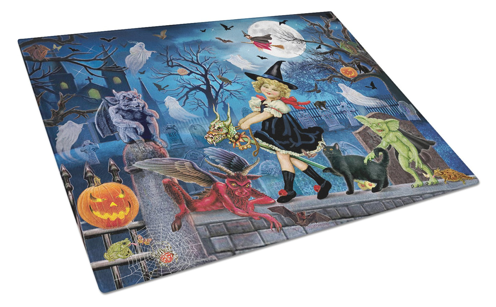 Littlest Witch's Halloween Party Glass Cutting Board Large PRS4048LCB by Caroline's Treasures